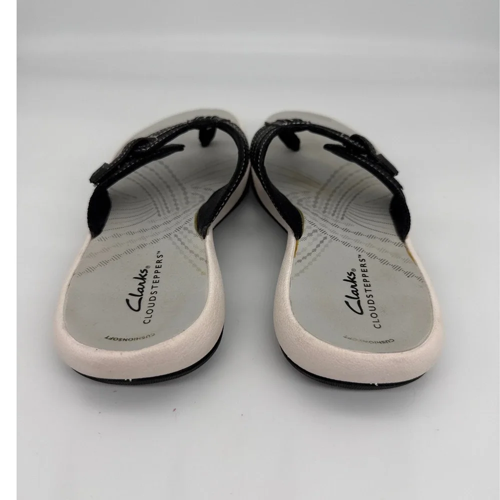 Clarks Cloudsteppers Arla Glison Womens 6 Black Grey Thong Flip Flop Sandals‎